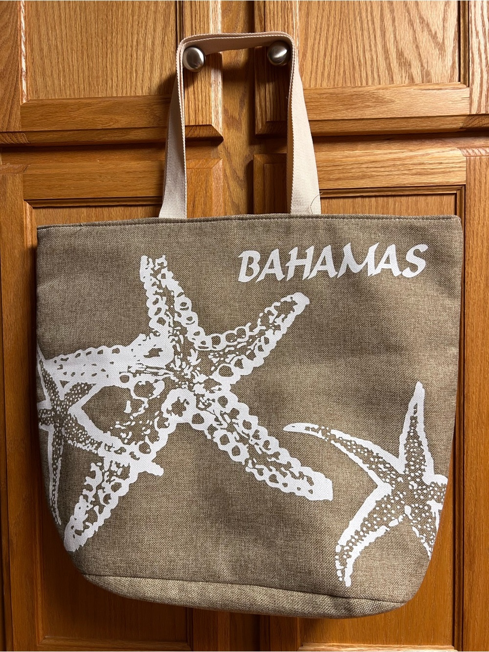 Bahamas Starfish Beach Tote in Beige and White